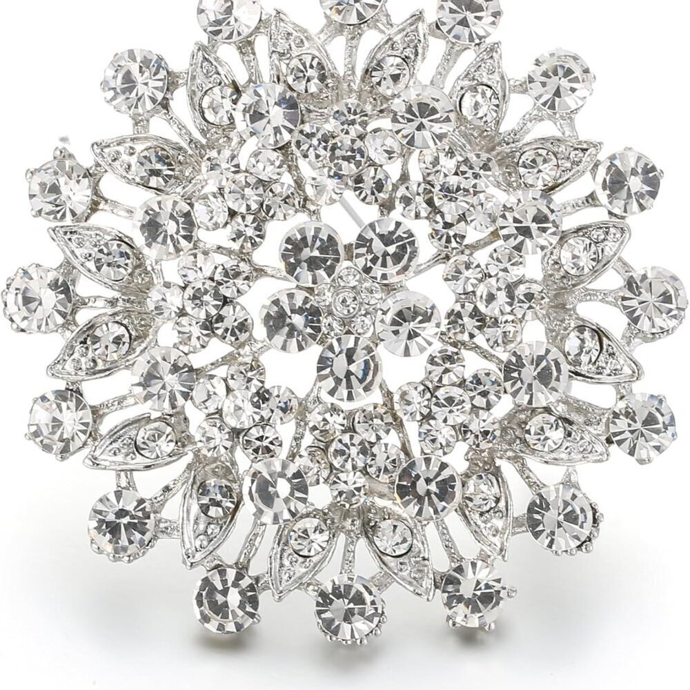 Women’s Crystal Flower Leaf Bridal Brooch Elegant Wedding Jewelry Gift